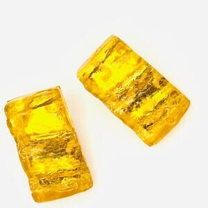 Vintage 80s Yellow Lucite Abstract Sculptural Stud Earrings